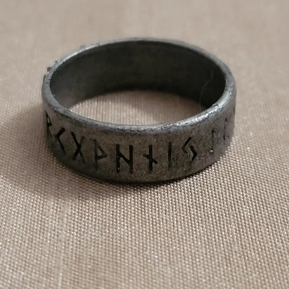 9 Viking rune engraved dark silver/gray distressed ring